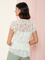Friends Like These Cream Lace Ruffle Short Sleeve Blouse - Image 4 of 4