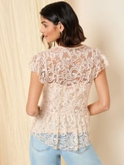Friends Like These Blush Pink Lace Ruffle Short Sleeve Blouse - Image 4 of 4