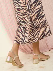 Friends Like These Gold Standard Fit Low Block Heels T-Bar Strap Faux Leather Sandals - Image 4 of 5
