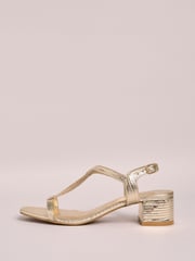 Friends Like These Gold Standard Fit Low Block Heels T-Bar Strap Faux Leather Sandals - Image 5 of 5