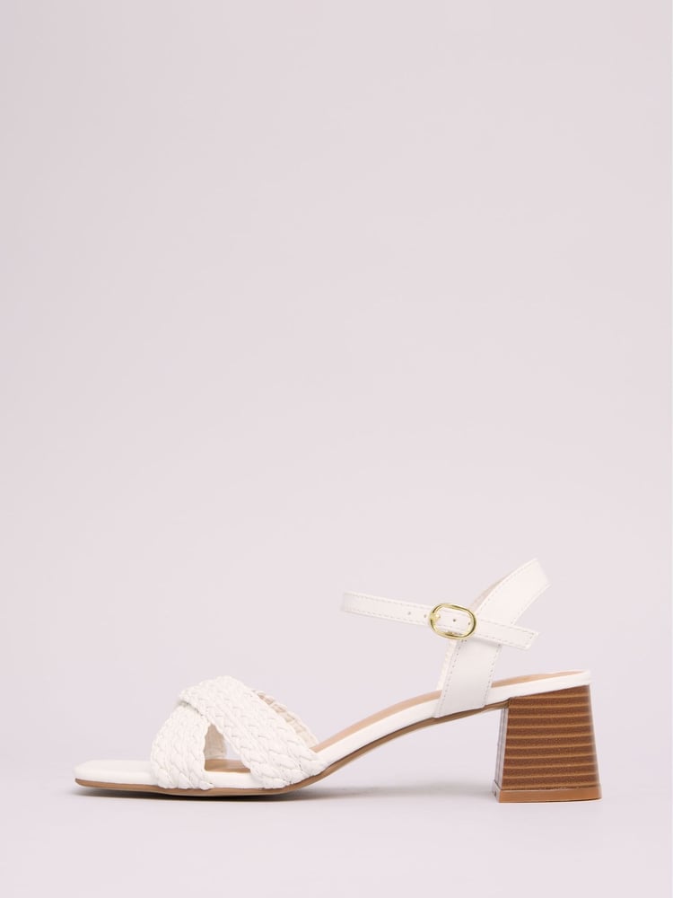 Friends Like These White Standard Fit Plait Weave Cross Strap Low Block Heel Faux Leather Sandals - Image 5 of 5