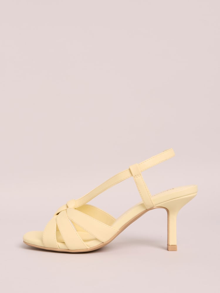 Friends Like These Yellow Standard Fit Knot Detail Multi Strap Stiletto Heels Faux Leather Sandals - Image 5 of 5