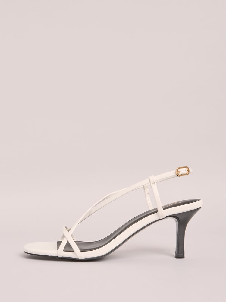 Friends Like These White Minimal Strappy Faux Leather Mid Heels Sandals - Image 5 of 5