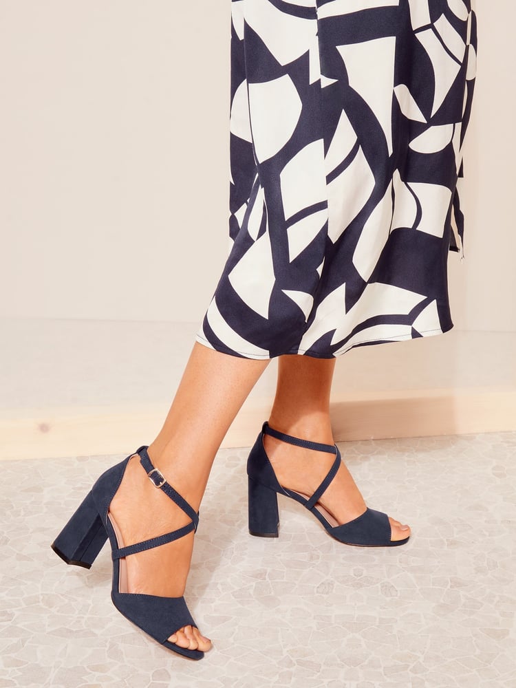 Friends Like These Navy Standard Fit Cross Strap Mid Block Heel Sandals - Image 2 of 5