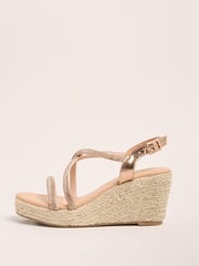 Friends Like These Nude Wide Fit Diamante Jewel Multi Strap Comfort Wedge Sandals - Image 5 of 5