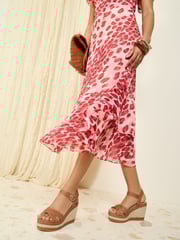 Friends Like These Brown Standard Fit Raffia Woven Strap Faux Leather Espadrille Wedge Sandals - Image 3 of 5