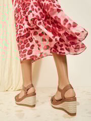 Friends Like These Brown Standard Fit Raffia Woven Strap Faux Leather Espadrille Wedge Sandals - Image 4 of 5