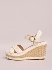 Friends Like These White Standard Fit Raffia Woven Strap Faux Leather Espadrille Wedge Sandals - Image 5 of 5