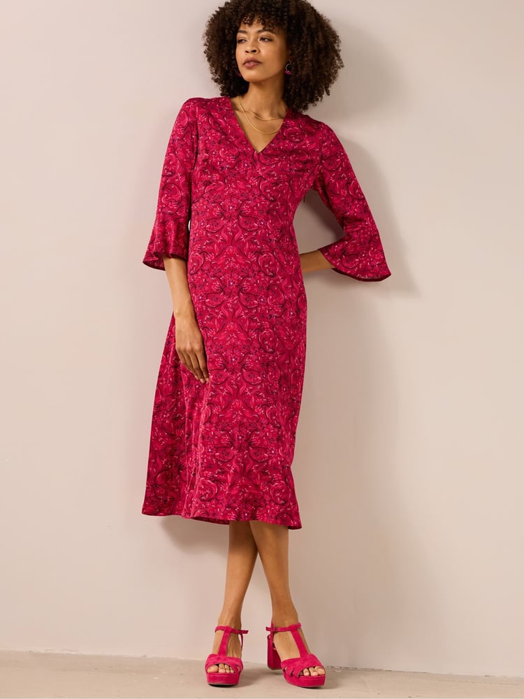Seasalt Cornwall Red Starry Night Satin Midi Dress - Image 1 of 8
