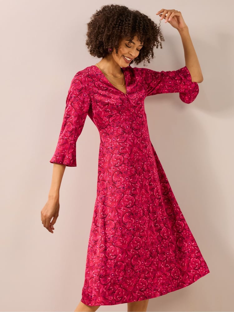 Seasalt Cornwall Red Starry Night Satin Midi Dress - Image 2 of 8