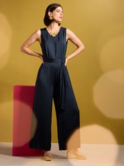 Seasalt Cornwall Blue Winter Honeysuckle Satin Sleeveless Jumpsuit - Image 1 of 6