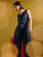 Seasalt Cornwall Blue Winter Honeysuckle Satin Sleeveless Jumpsuit - Image 3 of 6