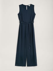 Seasalt Cornwall Blue Winter Honeysuckle Satin Sleeveless Jumpsuit - Image 5 of 6