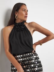 Joanna Hope Corsage Halter Black Neck Top - Image 1 of 4