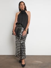 Joanna Hope Corsage Halter Black Neck Top - Image 3 of 4