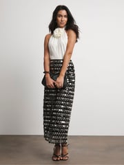 Joanna Hope Sequin Column Black Skirt - Image 1 of 4