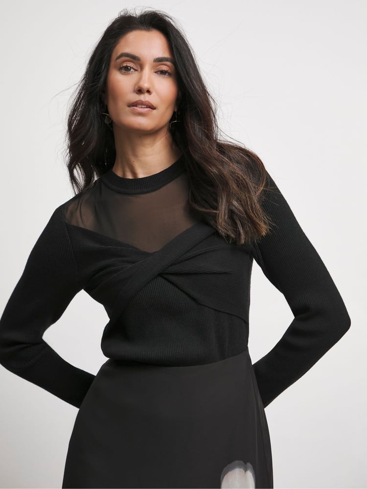 Joanna Hope Knit Black Jumper With Mesh Insert - Image 1 of 4