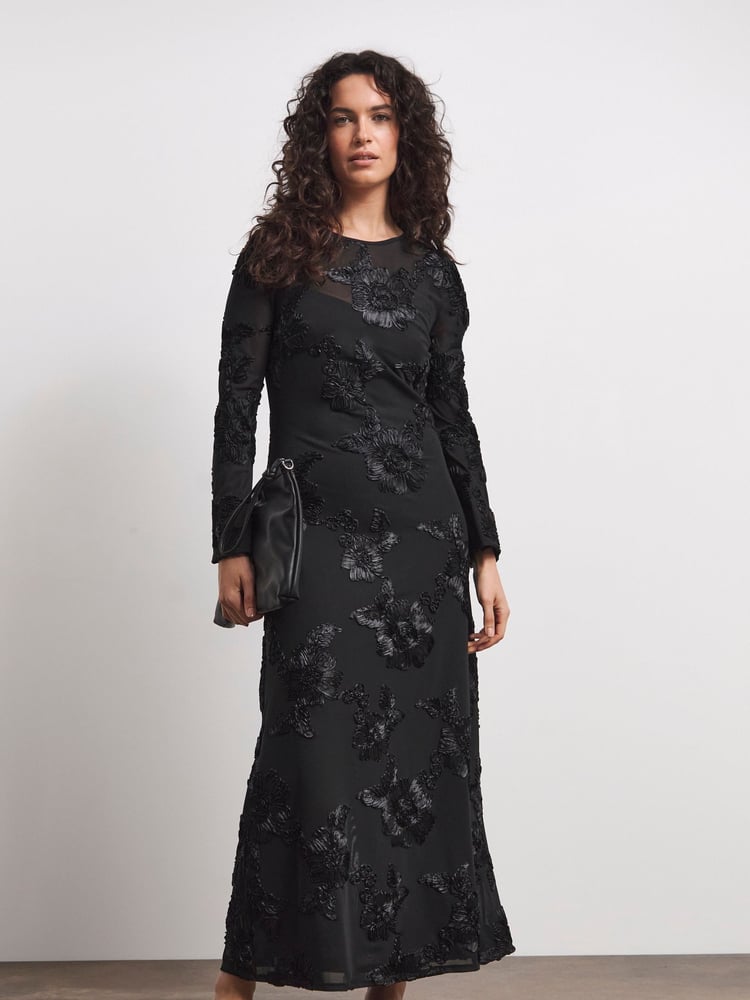 Joanna Hope Magisculpt Textured Mesh Column Black Dress - Image 4 of 4