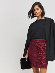 Simply Be Red Stretch Sequin Mini Skirt - Image 3 of 4