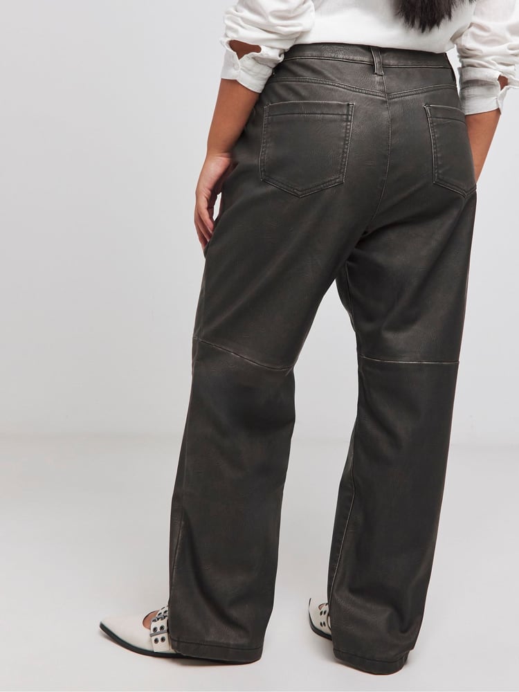 Simply Be Black PU Straight Leg Trousers - Image 2 of 4