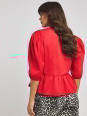 Simply Be Red Bow Front Puff Sleeve Smock Blouse - Image 2 of 4