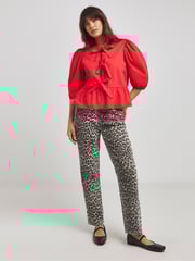 Simply Be Red Bow Front Puff Sleeve Smock Blouse - Image 3 of 4