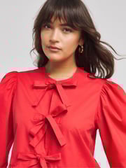 Simply Be Red Bow Front Puff Sleeve Smock Blouse - Image 4 of 4