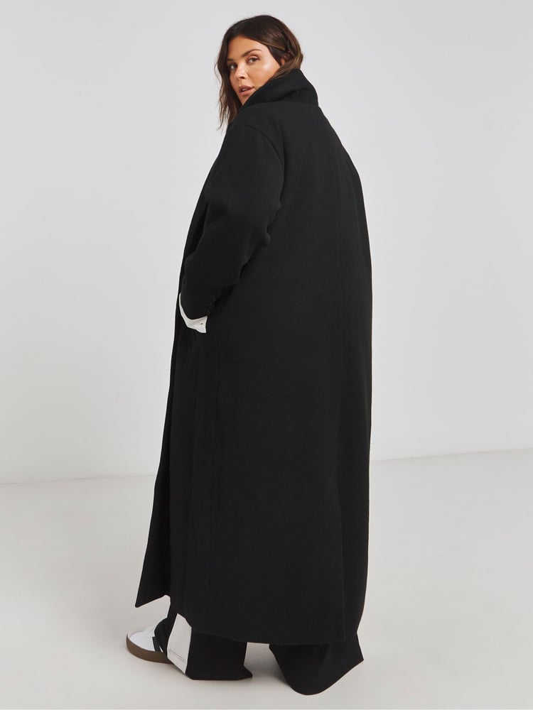 Simply Be Black Faux Fur Wool Maxi Coat - Image 2 of 4