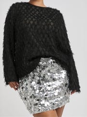 Simply Be Silver Mixed Disc Sequin Mini Skirt - Image 1 of 4