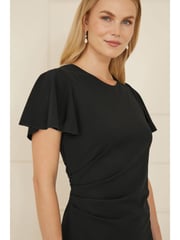 Yumi Black Ruched Waist Stretch Midi Dress - Image 4 of 5