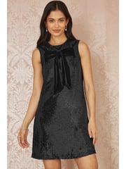 Yumi Black Sequin Bow Tunic Shift Dress - Image 1 of 5