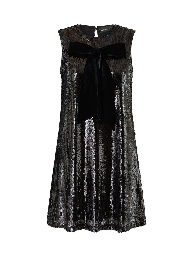 Yumi Black Sequin Bow Tunic Shift Dress - Image 5 of 5
