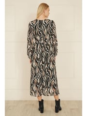 Yumi Black Animal Print Swirl Midi Wrap Dress - Image 3 of 5