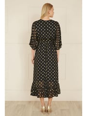 Yumi Black Sequin Kimono Midi Wrap Dress - Image 3 of 4