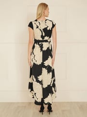 Yumi Black Blossom Print Wrap Midi Dress With Dipped Hem - Image 3 of 5