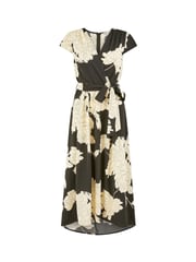Yumi Black Blossom Print Wrap Midi Dress With Dipped Hem - Image 5 of 5