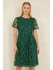 Yumi Green Embroidered Floral Skater Dress - Image 1 of 4