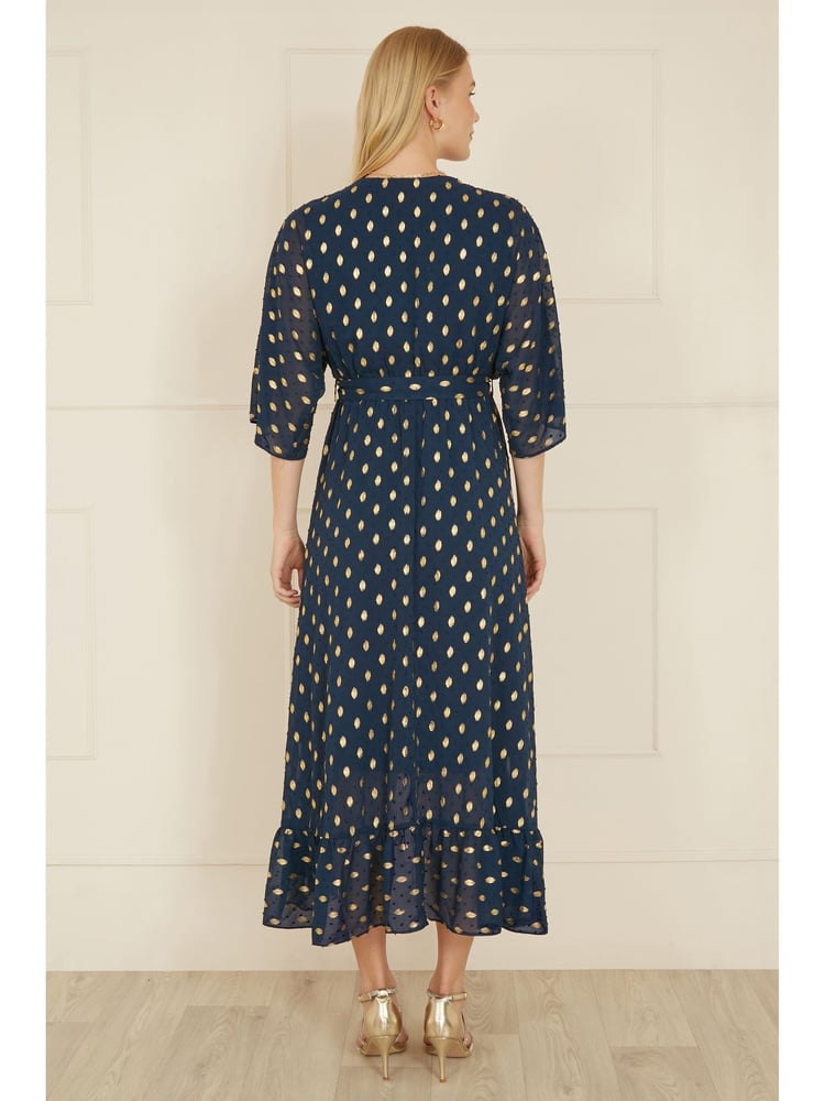 Yumi Blue Sequin Kimono Midi Wrap Dress - Image 2 of 5