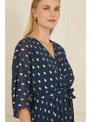 Yumi Blue Sequin Kimono Midi Wrap Dress - Image 4 of 5