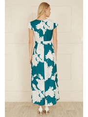 Yumi Green Blossom Print Wrap Midi Dress With Dipped Hem - Image 3 of 5