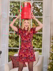 Joe Browns Red Diamanté Trim Dragon Print Mini Dress with Keyhole Neck - Image 2 of 7