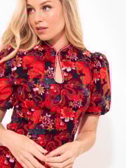 Joe Browns Red Diamanté Trim Dragon Print Mini Dress with Keyhole Neck - Image 6 of 7