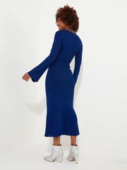 Joe Browns Blue Slim Fit Metallic Flared Sleeve Sparkle Knitted Midi Dress - Image 4 of 5