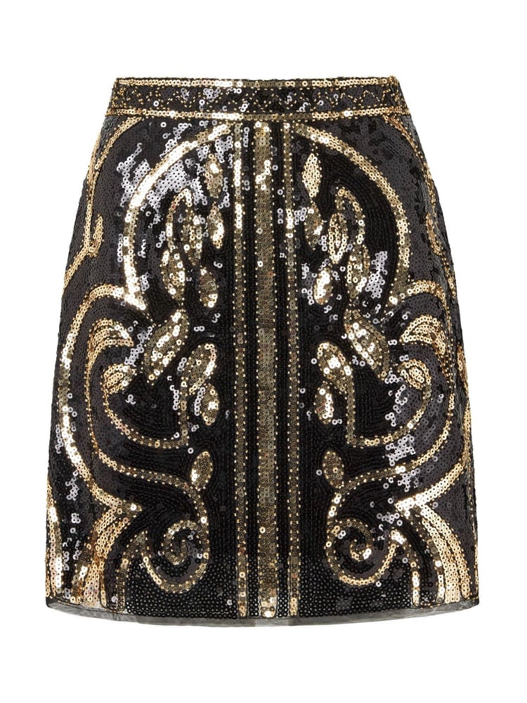 Joe Browns Gold Festive Sparkle Stretch Sequin A-Line Mini Skirt - Image 5 of 5