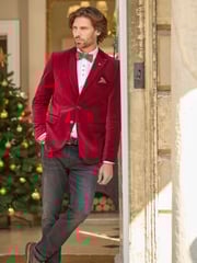 Joe Browns Red Bold Classic Velvet Suit Blazer with Contrast Lining - Image 1 of 7