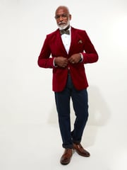 Joe Browns Red Bold Classic Velvet Suit Blazer with Contrast Lining - Image 4 of 7