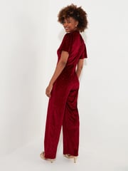 Joe Browns Red Sparkle Velour Flutter Sleeve Wide Leg Jumpsuit - Image 3 of 5