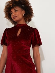 Joe Browns Red Sparkle Velour Flutter Sleeve Wide Leg Jumpsuit - Image 4 of 5