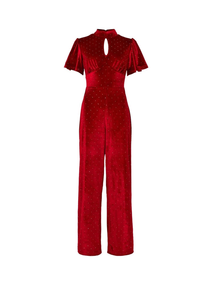 Joe Browns Red Sparkle Velour Flutter Sleeve Wide Leg Jumpsuit - Image 5 of 5
