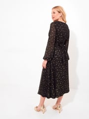 Joe Browns Black Festive Star Print Wrap Front Midi Dress - Image 5 of 7